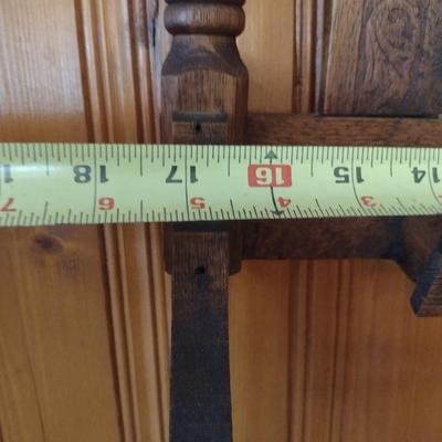 Antique Oak Frame Wall/Shaving Mirror with Towel Rack- Approx 17" x 17" (K)