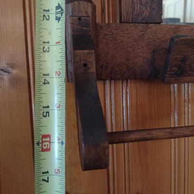 Antique Oak Frame Wall/Shaving Mirror with Towel Rack- Approx 17" x 17" (K)
