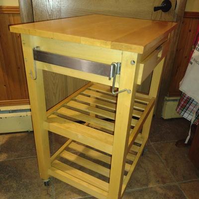 Wooden Work Table/Kitchen Island on Casters- Approx 24" x 18" x 32" Tall (K)