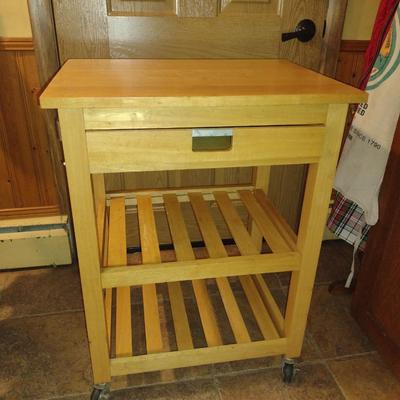 Wooden Work Table/Kitchen Island on Casters- Approx 24" x 18" x 32" Tall (K)