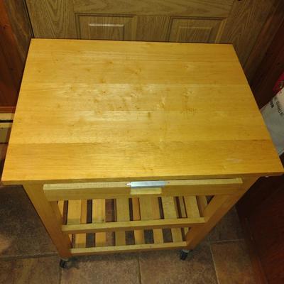 Wooden Work Table/Kitchen Island on Casters- Approx 24" x 18" x 32" Tall (K)