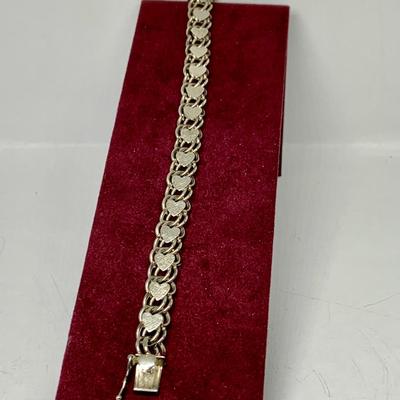 Lot 304: Sterling Silver and Rhinestone Heart Shape Pendant with 16” Chain and Elco 7” Sterling Silver Heart Chain Link Bracelet