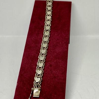 Lot 304: Sterling Silver and Rhinestone Heart Shape Pendant with 16” Chain and Elco 7” Sterling Silver Heart Chain Link Bracelet