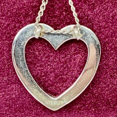 Lot 304: Sterling Silver and Rhinestone Heart Shape Pendant with 16” Chain and Elco 7” Sterling Silver Heart Chain Link Bracelet
