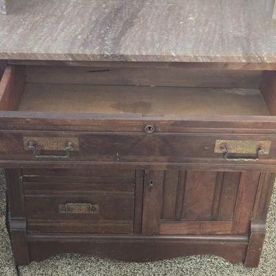 LOT 1: Antique Dry Sink with Marble Top: Natural Markings w/No Cracks