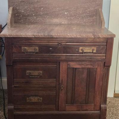LOT 1: Antique Dry Sink with Marble Top: Natural Markings w/No Cracks