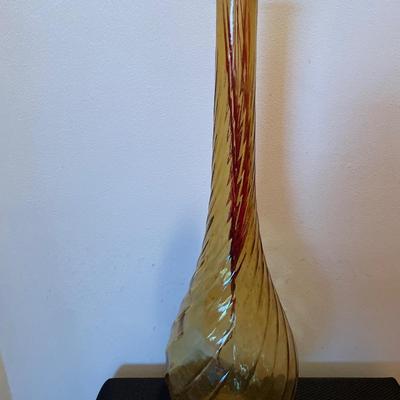 20” Tall swirl amber glass genie bottle