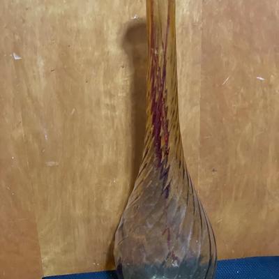 20” Tall swirl amber glass genie bottle