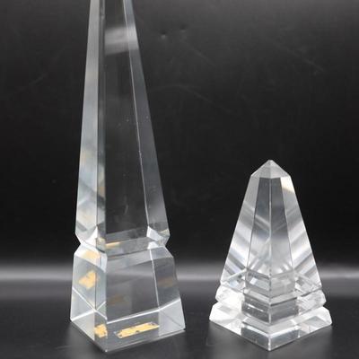 American Hand Cut Crystal Obelisk Sculpture