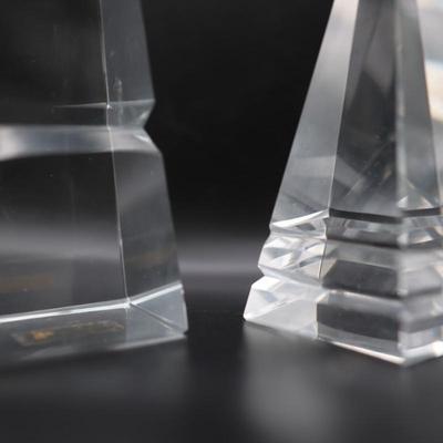 American Hand Cut Crystal Obelisk Sculpture