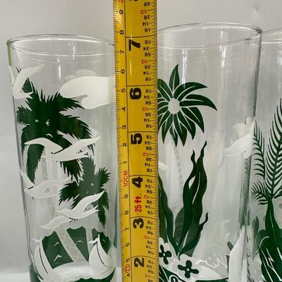 Libbey Island Paradise Palm Tree Tom Collins Tall Glasses