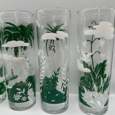 Libbey Island Paradise Palm Tree Tom Collins Tall Glasses