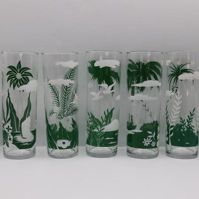 Libbey Island Paradise Palm Tree Tom Collins Tall Glasses