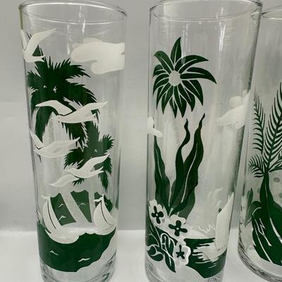 Libbey Island Paradise Palm Tree Tom Collins Tall Glasses