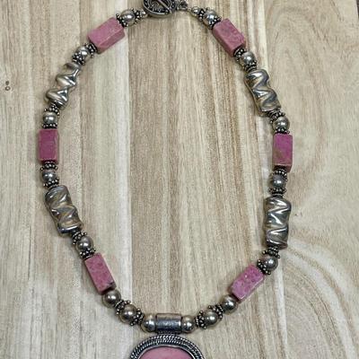 Sterling Silver Chunky Rhodonite Pendant Necklace