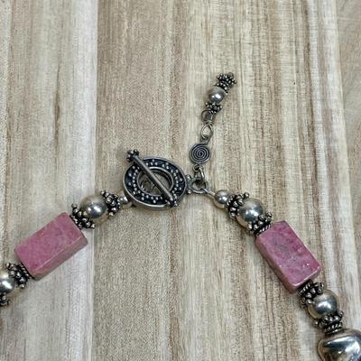 Sterling Silver Chunky Rhodonite Pendant Necklace