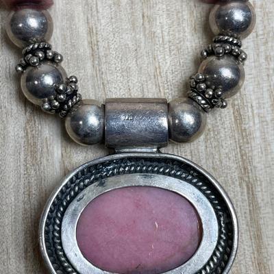 Sterling Silver Chunky Rhodonite Pendant Necklace