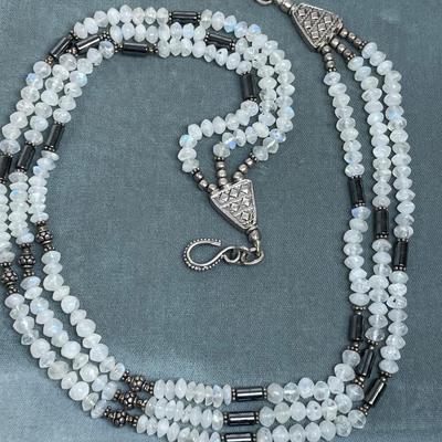 Nice 3 strand Moonstone Sterling Necklace