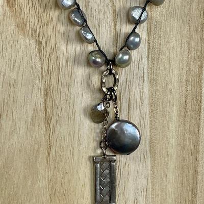 Grey Pearl and Sterling silver Y Necklace