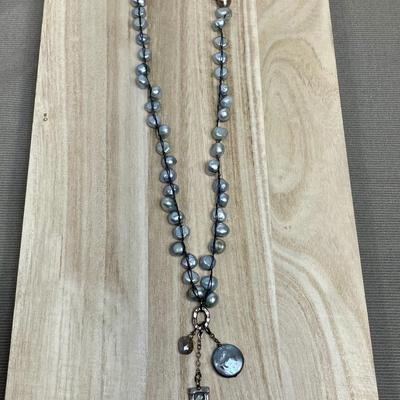Grey Pearl and Sterling silver Y Necklace