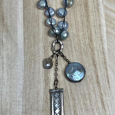 Grey Pearl and Sterling silver Y Necklace