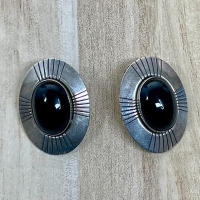 Black Onyx Sterling Concho Earrings