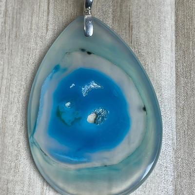 Dyed blue Agate Sterling Pendant