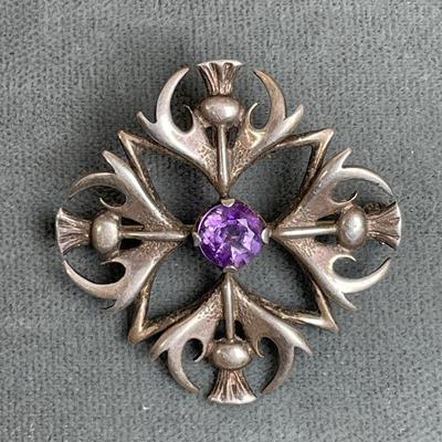 Vintage Scottish Thistles and Amethyst Pin/Pendant