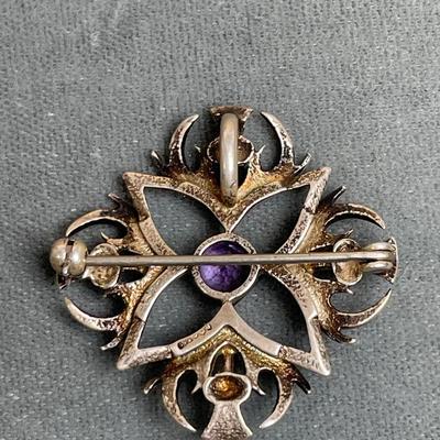 Vintage Scottish Thistles and Amethyst Pin/Pendant