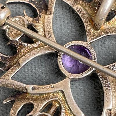 Vintage Scottish Thistles and Amethyst Pin/Pendant