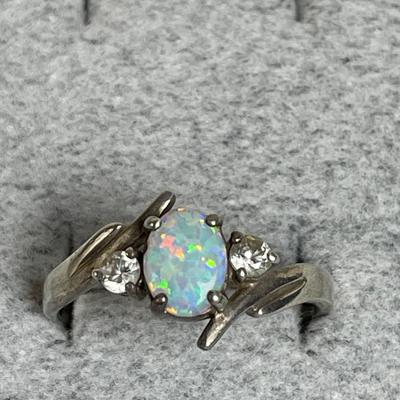 Opal and CZ Sterling silver Ring 10