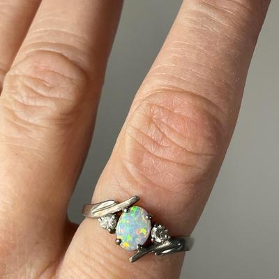 Opal and CZ Sterling silver Ring 10
