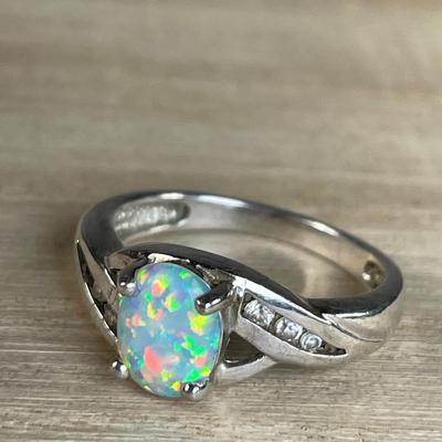 Opal and CZ Sterling ring 6