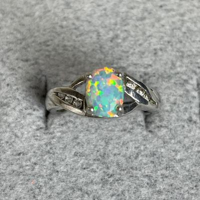 Opal and CZ Sterling ring 6