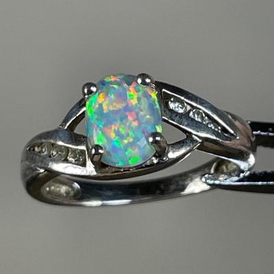 Opal and CZ Sterling ring 6