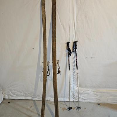 Antique wooden Ski's with poles -