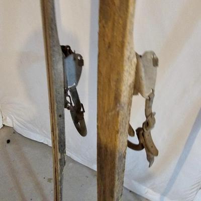 Antique wooden Ski's with poles -