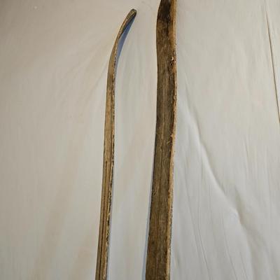 Antique wooden Ski's with poles -