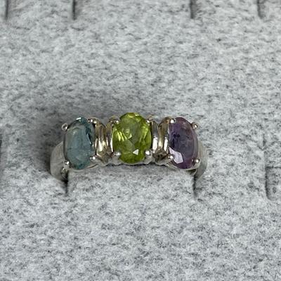 Topaz Peridot Amethyst Sterling Ring 8.5-9