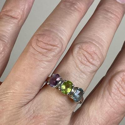 Topaz Peridot Amethyst Sterling Ring 8.5-9