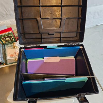 Large amount of Office supplies - small file cabinet - metal storage box - and small office tools