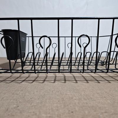 Assortment of kitchen baking pans - Aluminum pots and a dishrack