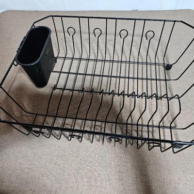 Assortment of kitchen baking pans - Aluminum pots and a dishrack