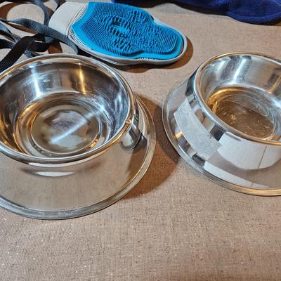 Small animal items - small coat - stainles water & food bowls - leash with harness and a grooming glove