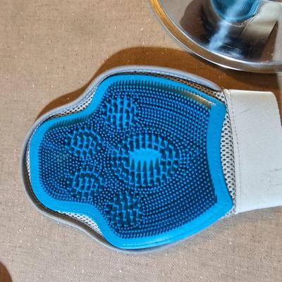 Small animal items - small coat - stainles water & food bowls - leash with harness and a grooming glove