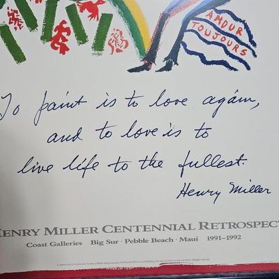 Framed poster The Henry Miller Centennial Retrospective To paint is to love again, and to love is to live life to the fullest.