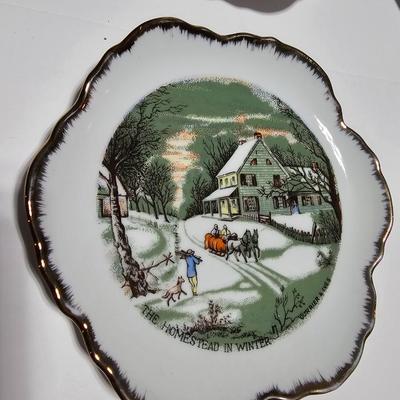 Set of 4 Currier and Ives collectible plates - Home in the Wilderness - Old homestead in the winter - The farmer's home in winter