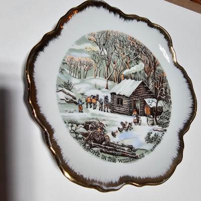 Set of 4 Currier and Ives collectible plates - Home in the Wilderness - Old homestead in the winter - The farmer's home in winter