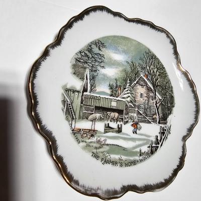Set of 4 Currier and Ives collectible plates - Home in the Wilderness - Old homestead in the winter - The farmer's home in winter