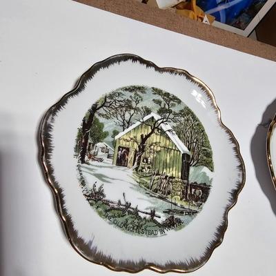 Set of 4 Currier and Ives collectible plates - Home in the Wilderness - Old homestead in the winter - The farmer's home in winter